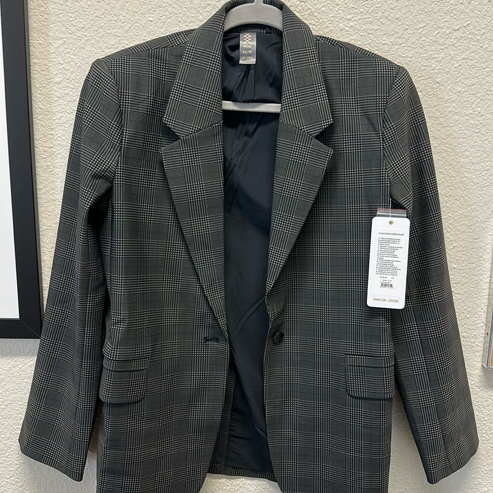 Rhône Commuter Boyfriend Blazer Double Bonded Oversized Blazer, Taupe Glen Plaid